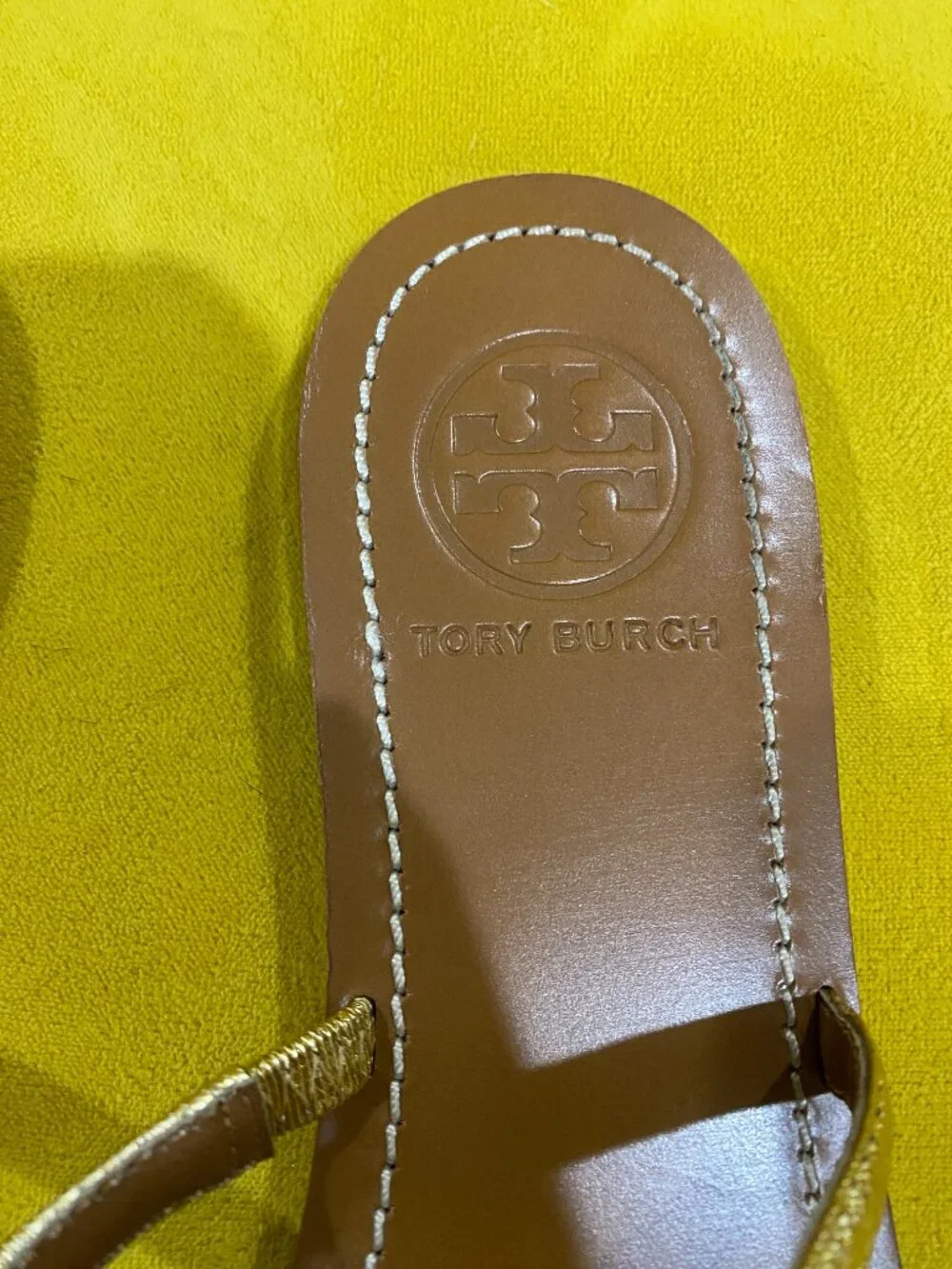 Tory Burch Gold Metallic Mini Miller Thong Sandals Leather Flip Flops Women's 8
